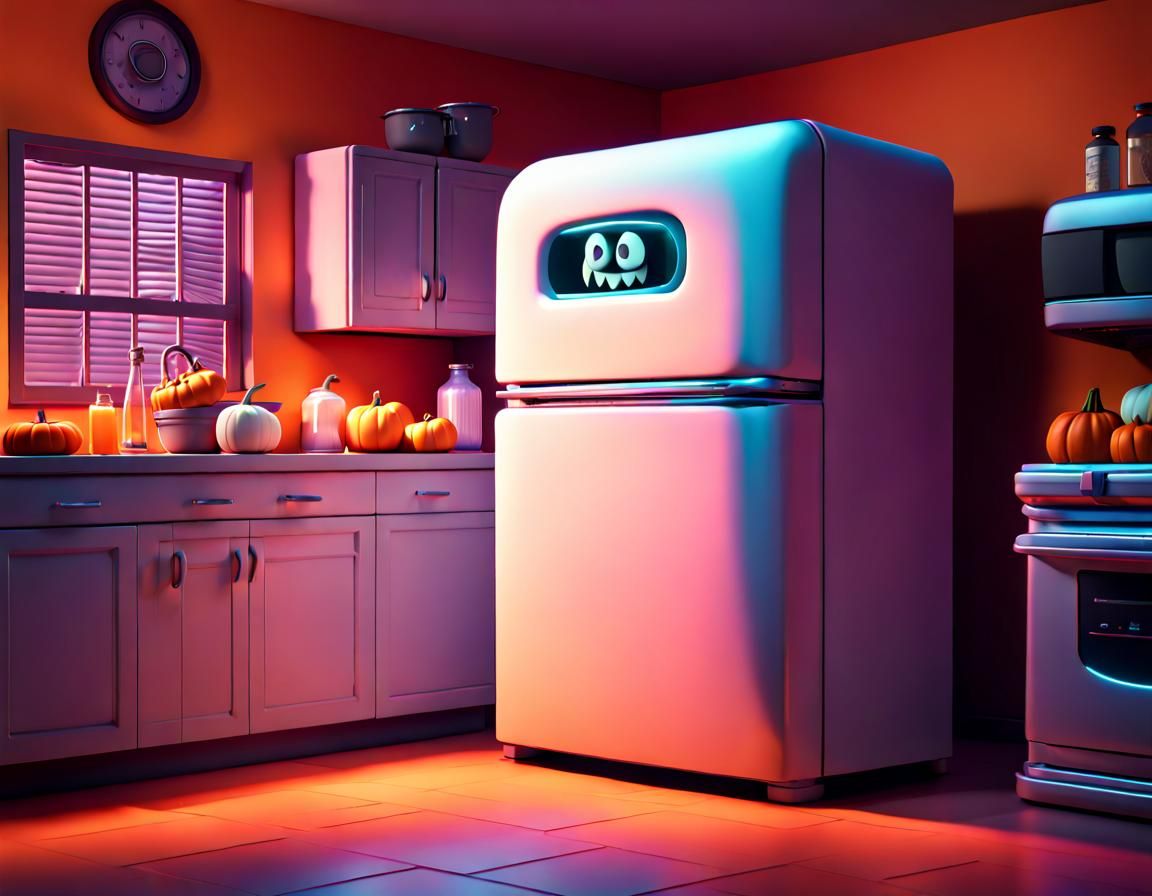 Spooky Ghost Refrigerator in Pixar Style