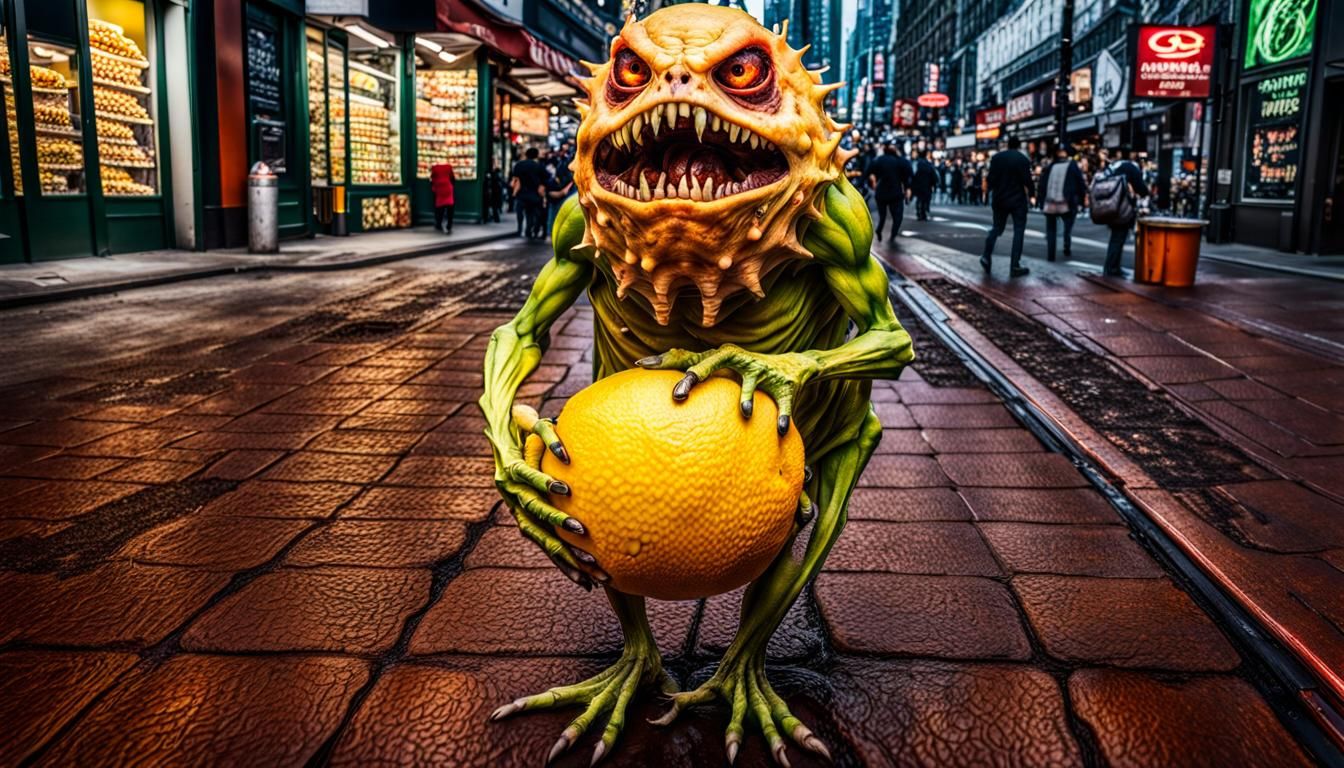 Rotten Mutant Lemon Fruit Monster in Hyperrealism