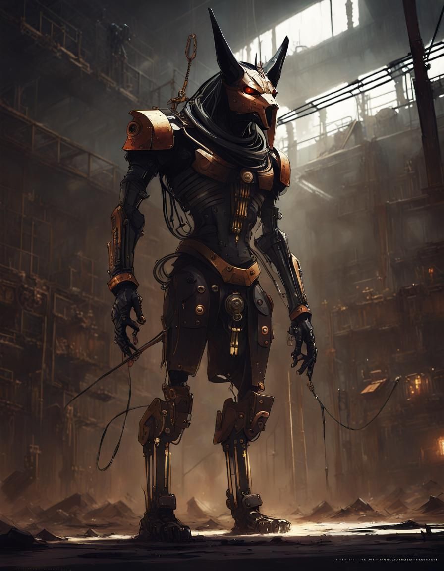 Steampunk Anubis Gang Member in Abandoned Warehouse