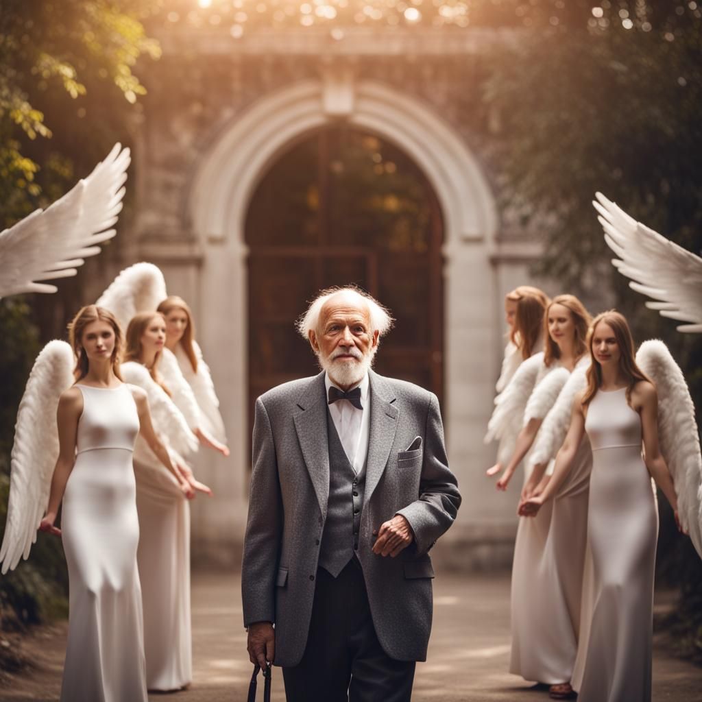 Angels Welcome an Old Man to Paradise