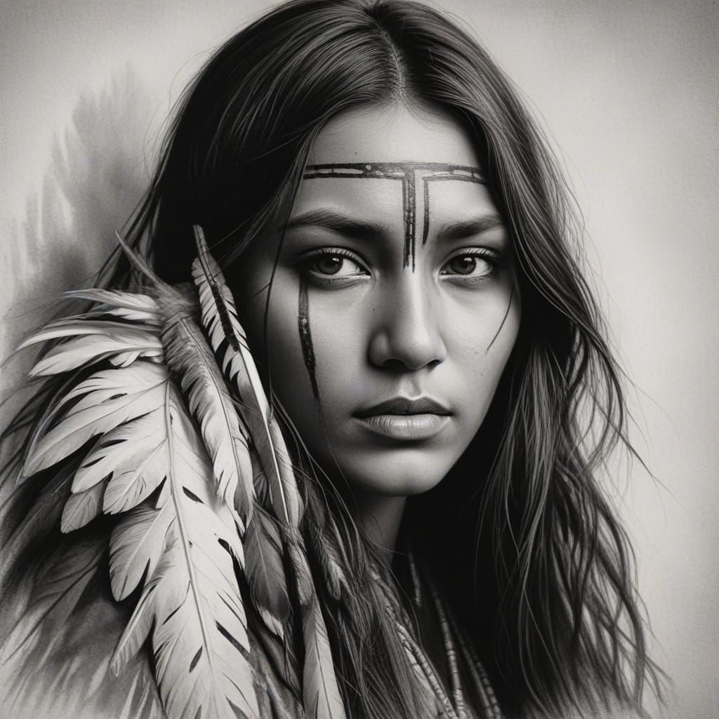 Warrior Woman in Charcoal Drawing