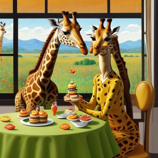 Giraffes Eating Cupcakes: Whimsical Watercolor Illustration