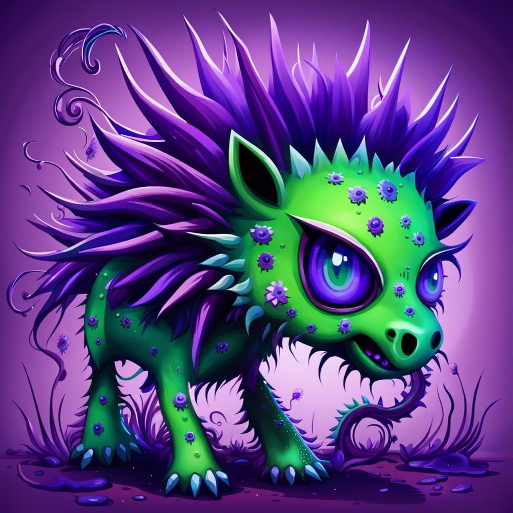 Green Pony with Purple Flower and Spikes