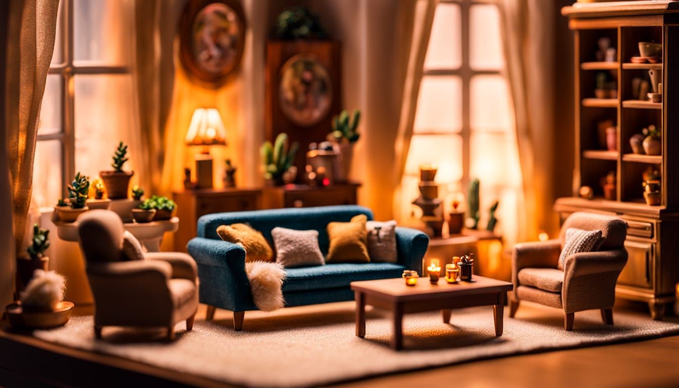 Delicate Dollhouse Living Room in Miniature Realism