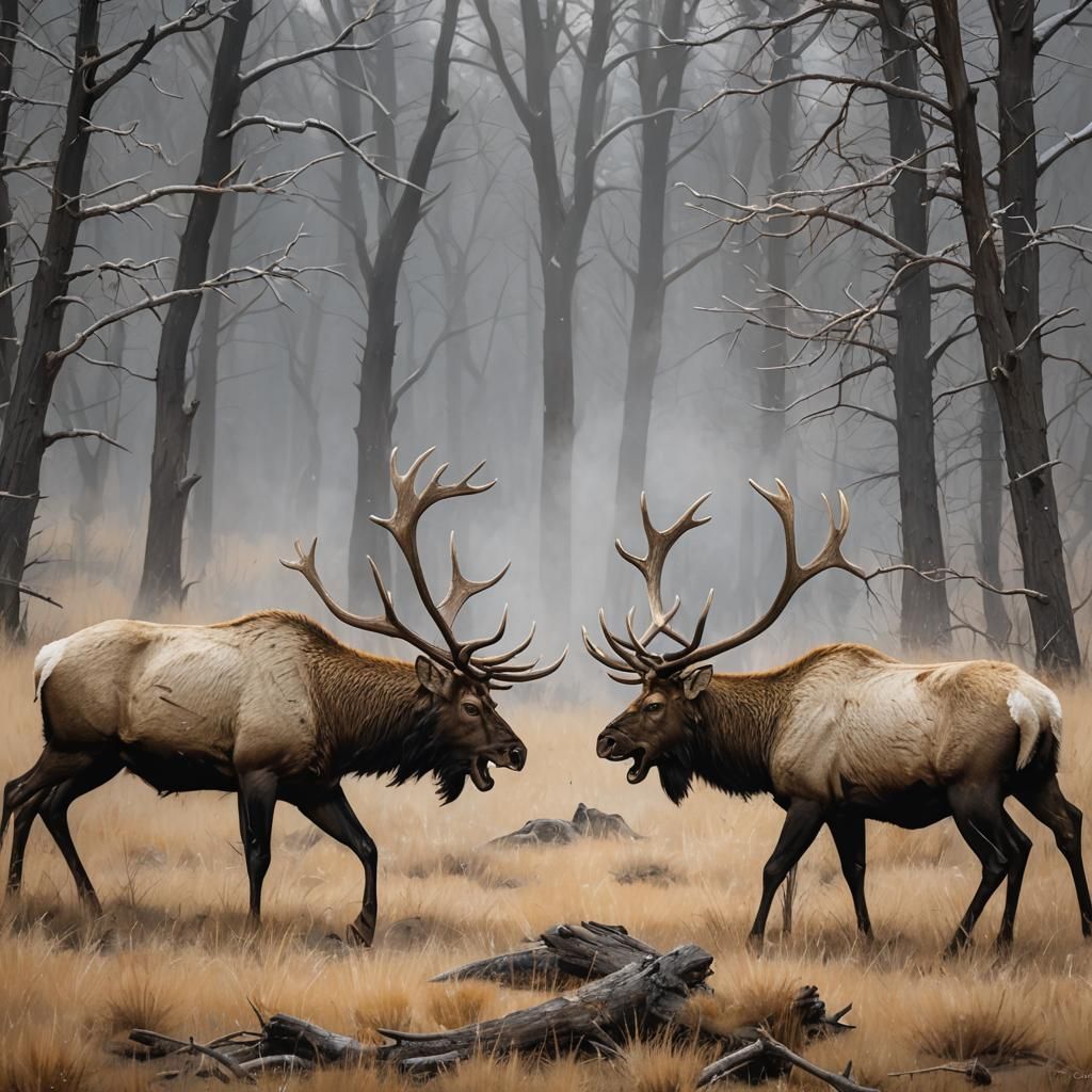 White Roosevelt Elk Fight in Sinister Style