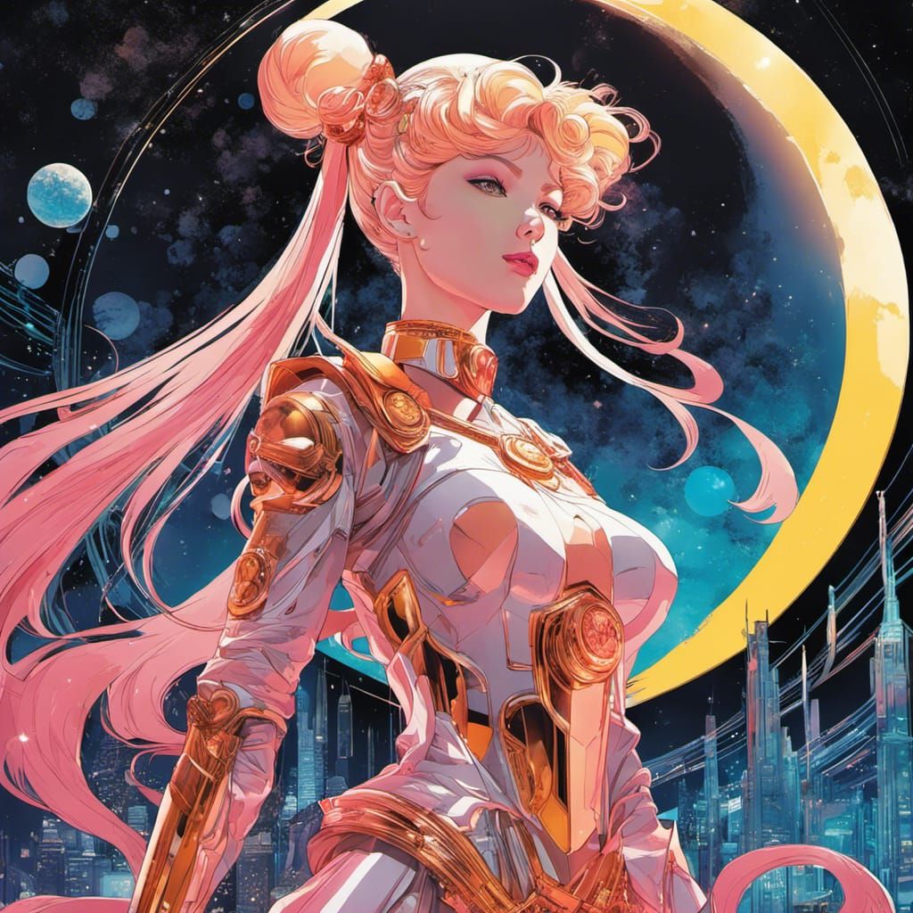 Cyberpunk Sailor Moon in Neon Psychedelic Style