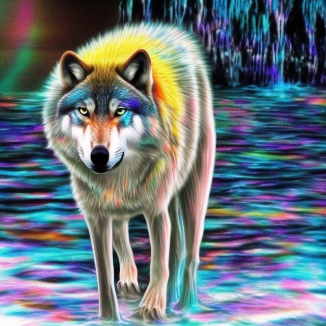 Psychedelic Water Wolf in Vivid Colors
