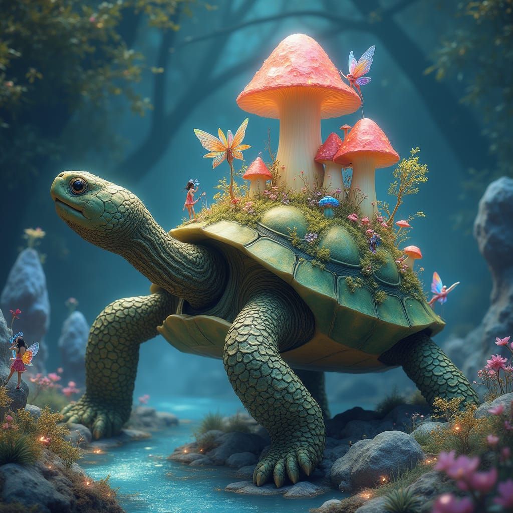 Colossal Crystal Tortoise Carries Enchanted Floating Island