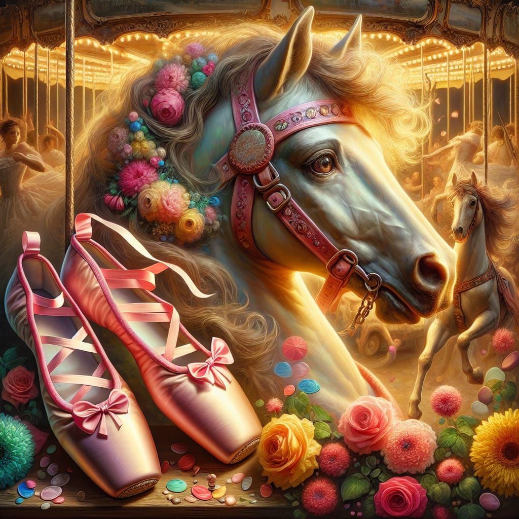 Carousel Horse and Ballet Shoes in Rembrandt Style