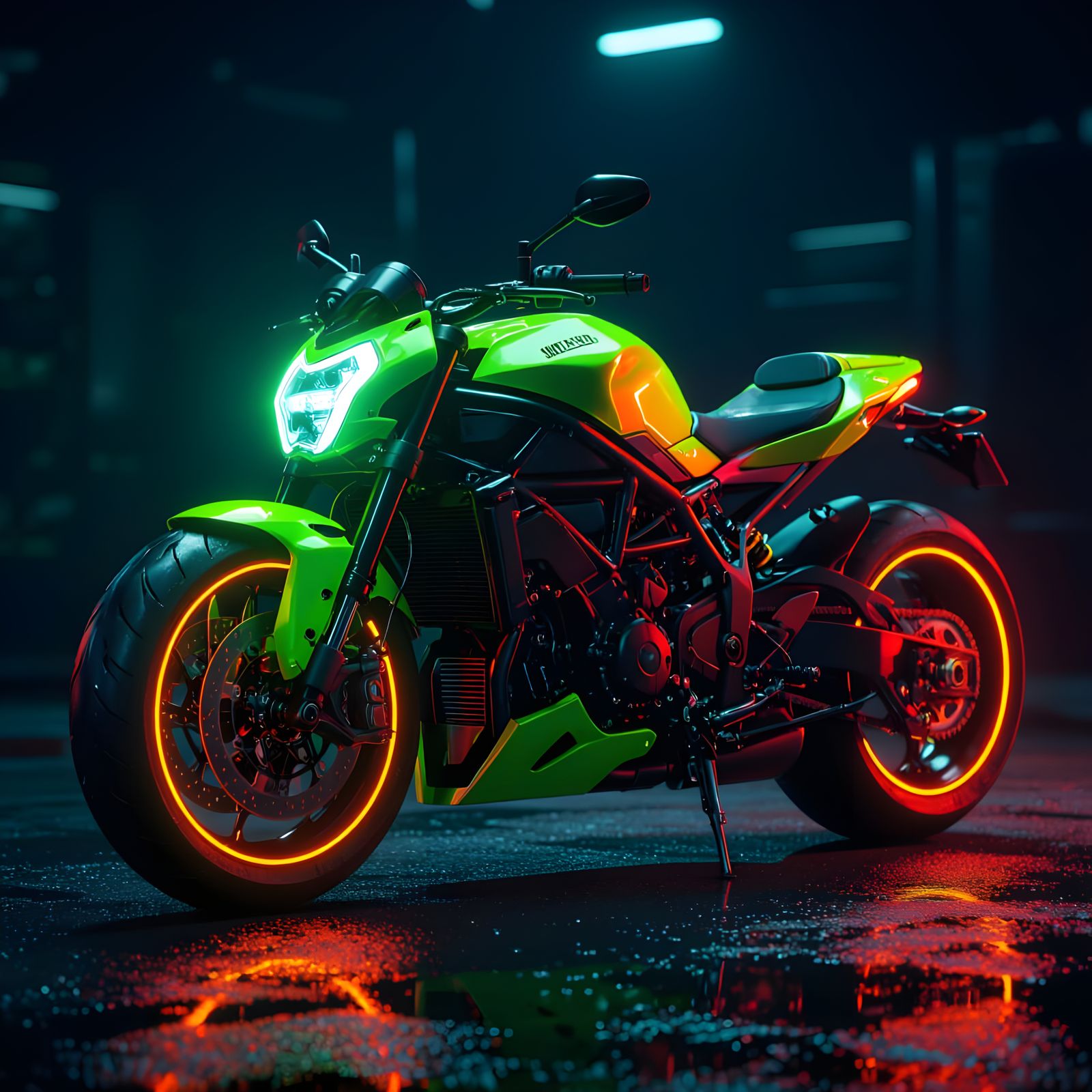 Hyperrealistic Neon Motorcycle in HDR
