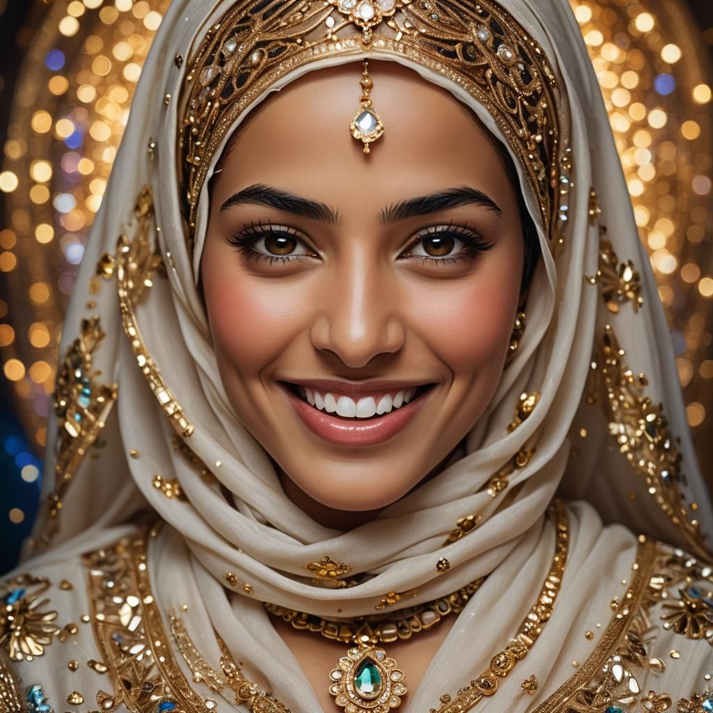 Stunning Arabic Woman in Princess Dress, Photorealistic Port...