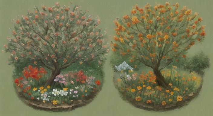 variate multiple flowers garden old horse drawn plough apple...