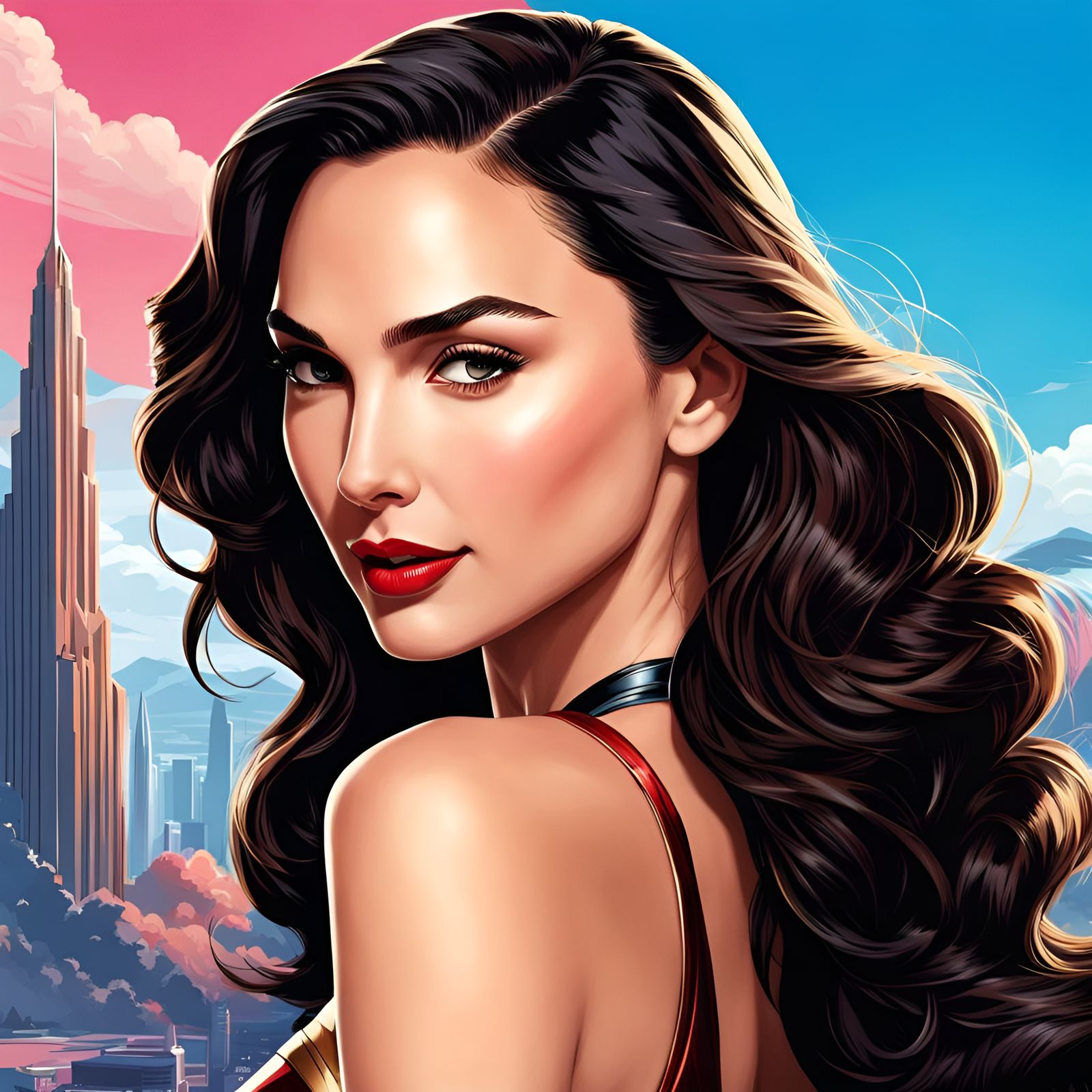 Cartoon Gal Gadot with Beautiful Background
