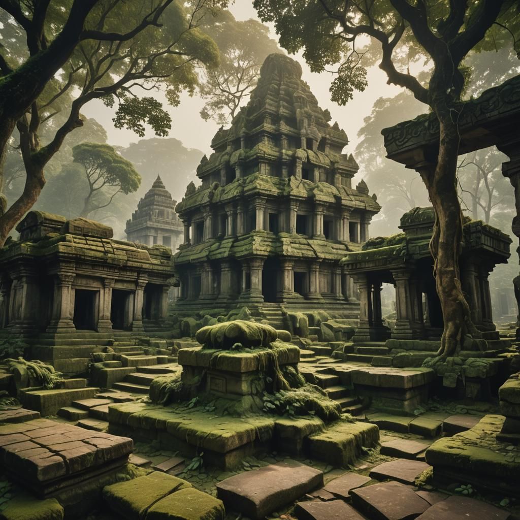 Ancient Srivijaya Temple Ruins in Golden Light