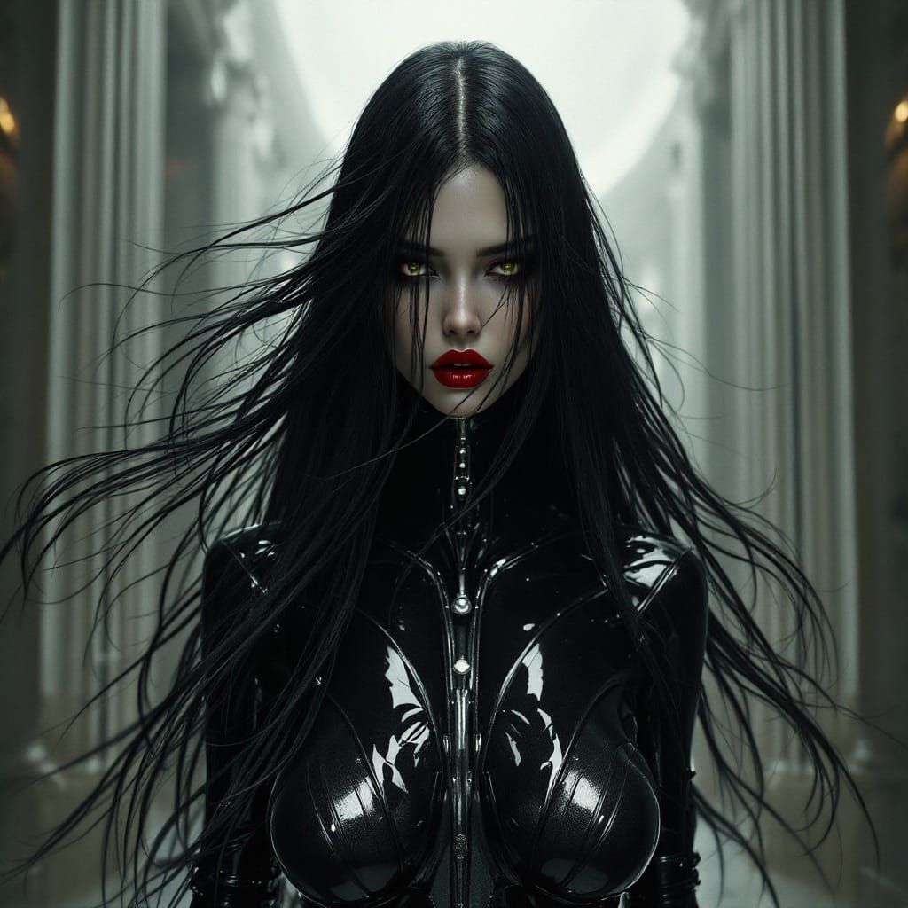 Elegant Japanese Woman in Latex Levitation Art