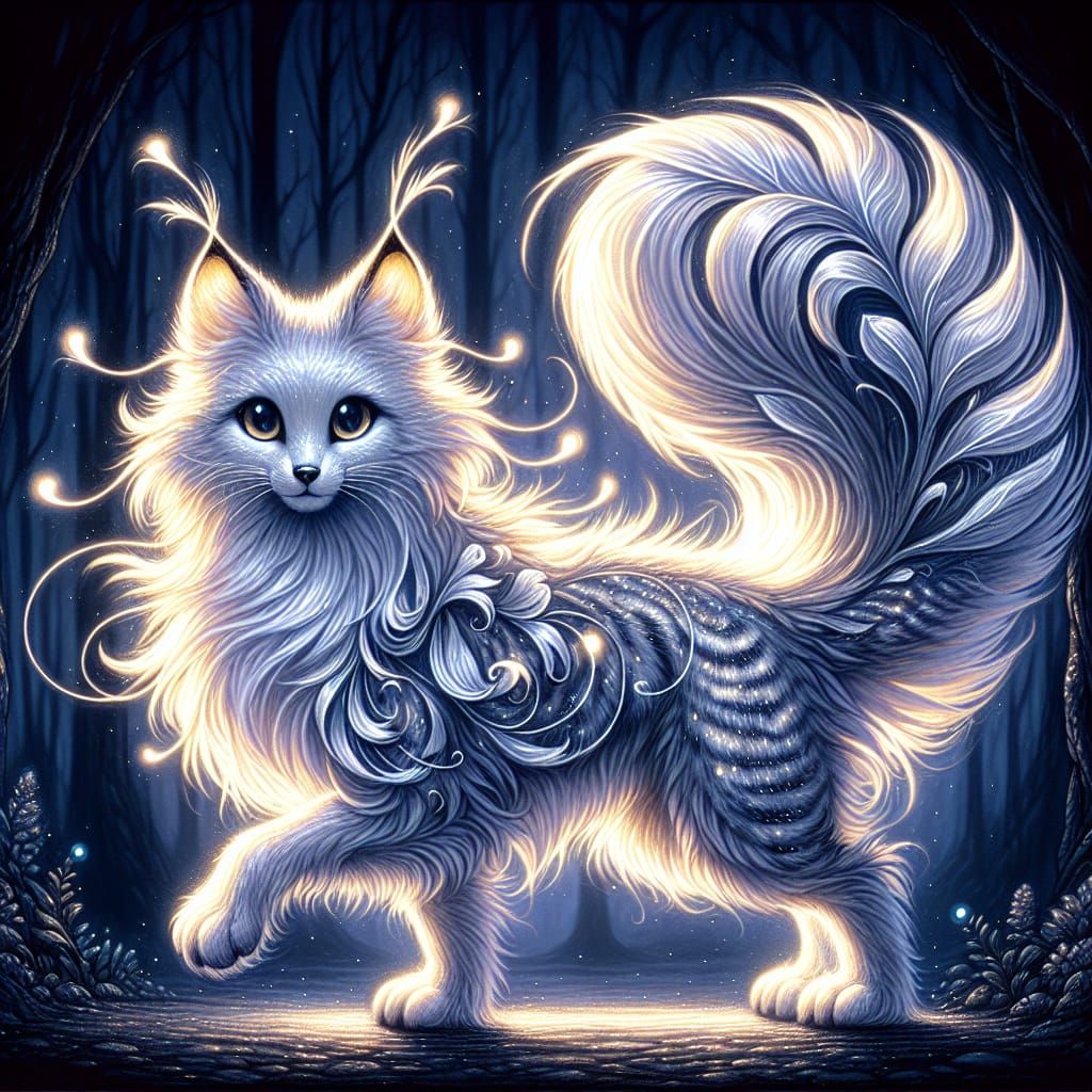 fantastical fusion creature that combines elements of a fox,...