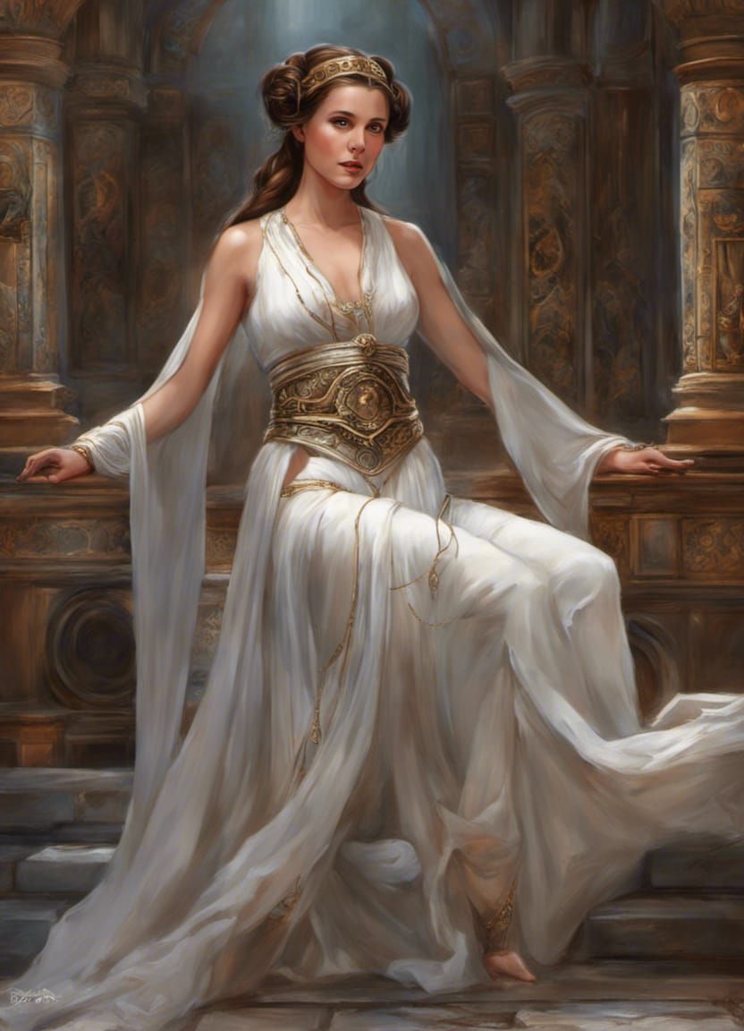 Medieval Princess Leia as Pre-Raphaelite Goddess