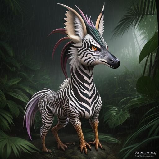 Rainy Jungle: Rooster Zebra Fox Hybrid