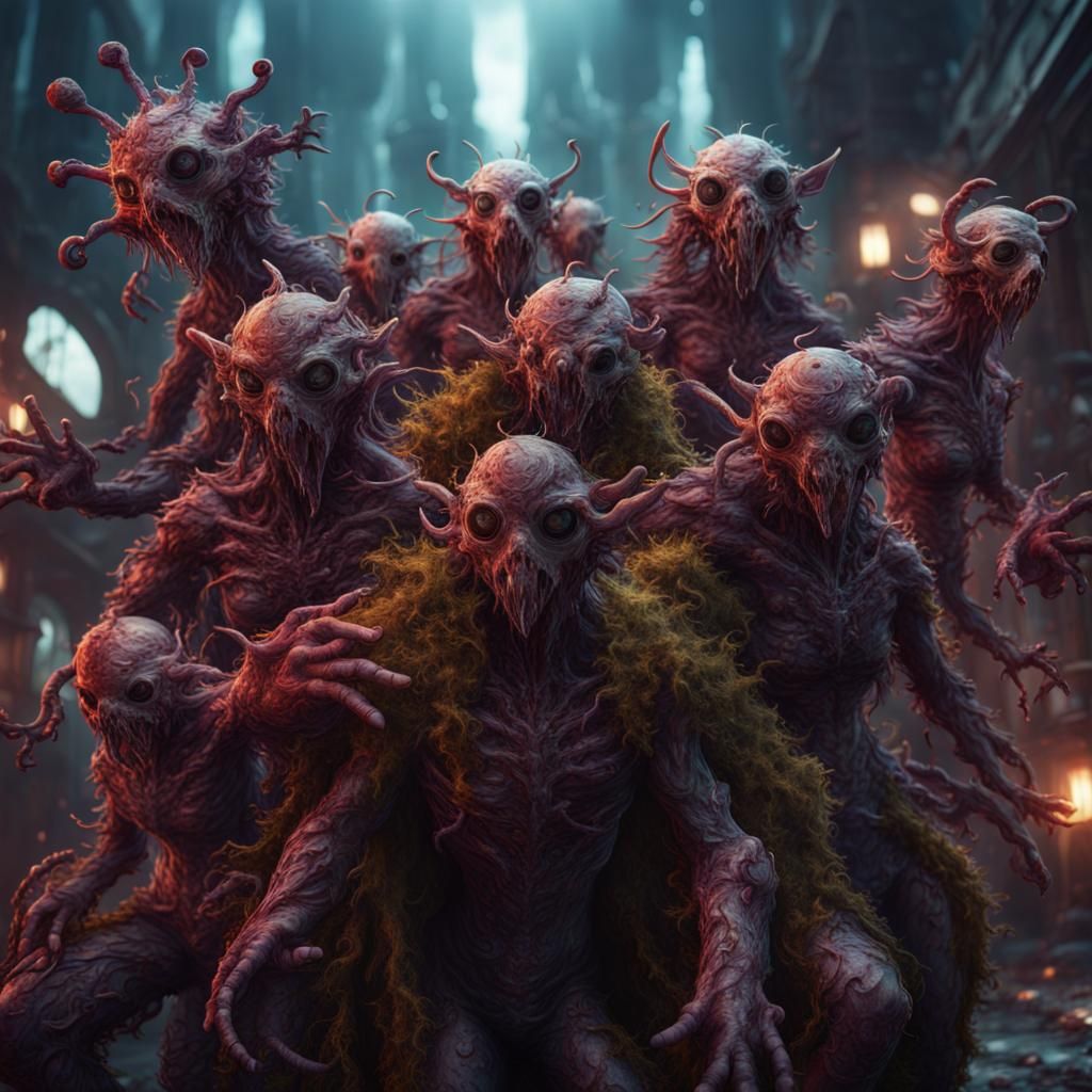 Viruses Posing for Selfie: Detailed Matte Painting