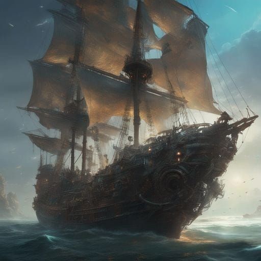 Pirate Ship on the Open Sea