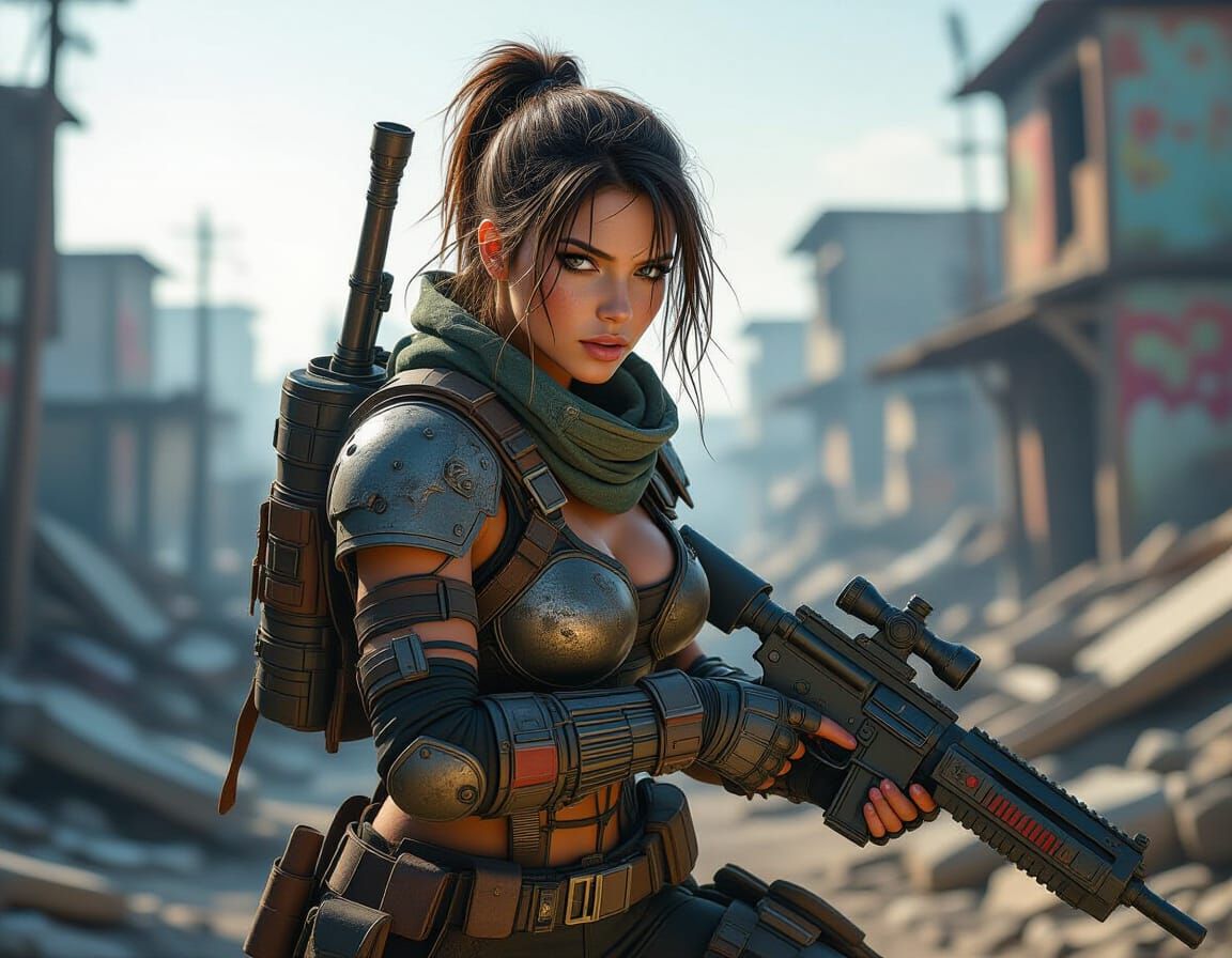 Female Scavenger in Detailed Sci-Fi Ruins