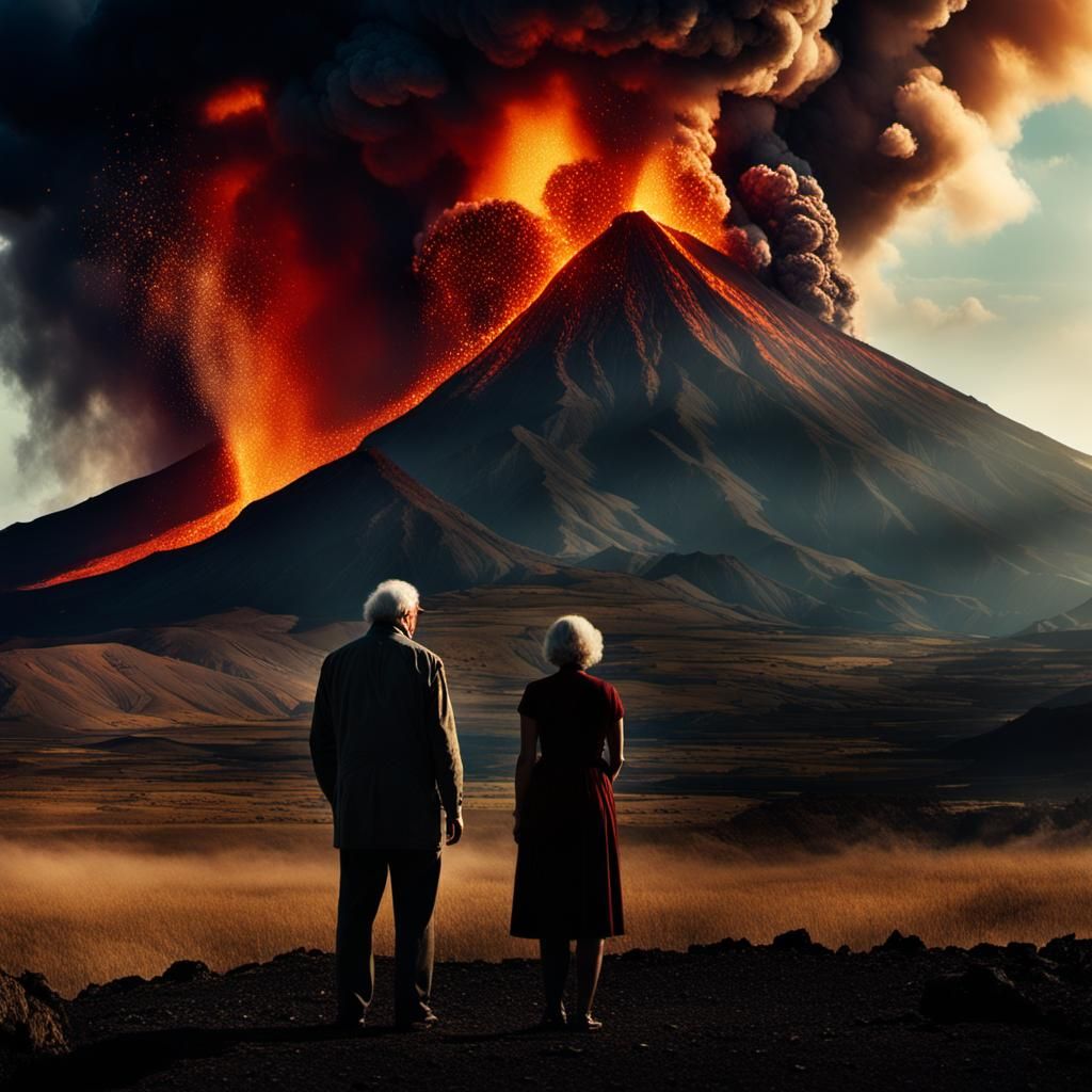 Dramatic Valley Landscape with Volcanic Eruption