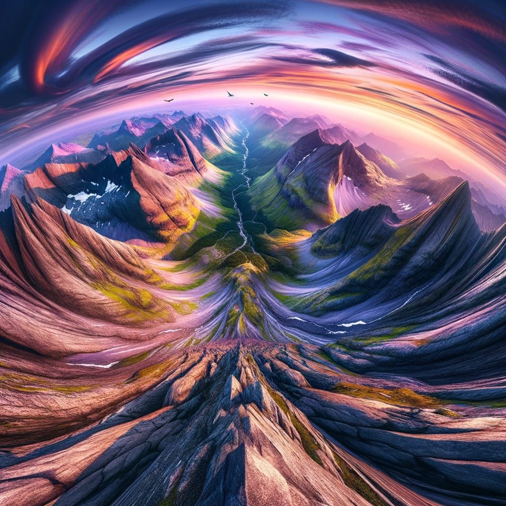 Distorted Mountain Perspective at Sunset