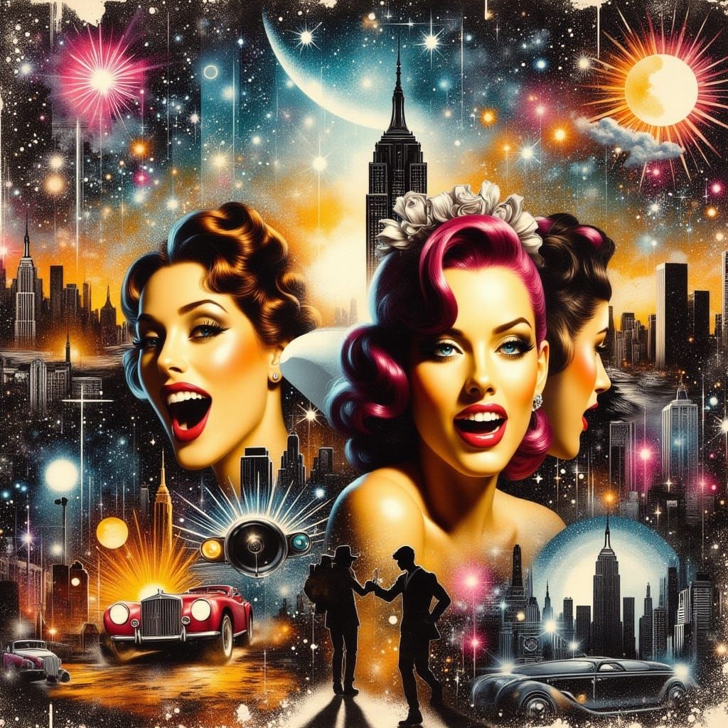 <lora:MixedMedia:1.0> A 1960's rockabilly dance off action p...