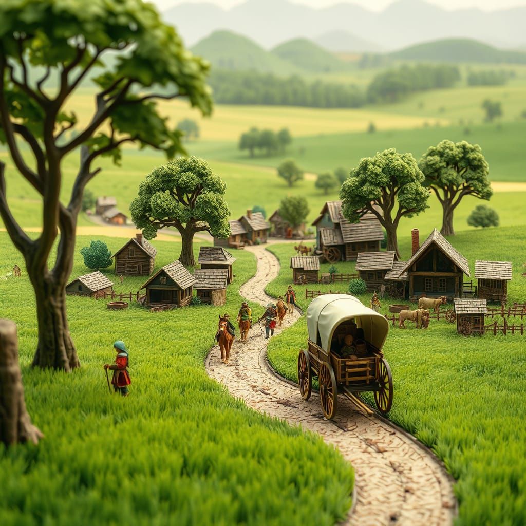 Whimsical Medieval Village in Delicate Origami Style