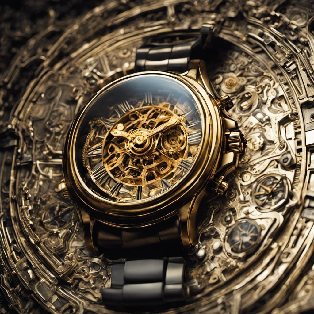 Hyperrealistic Golden Nuclear Wristwatch in HDR