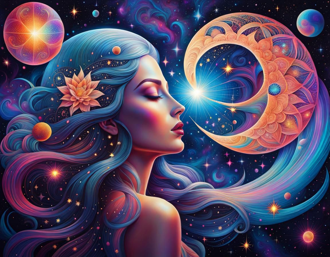 Cosmic Love: Holographic Astral Illustration
