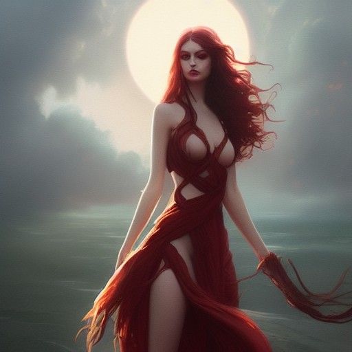 Graceful Goddess with Red Hair: Digital Art