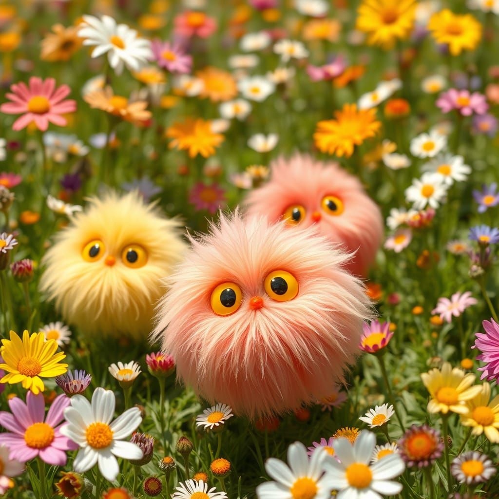 Animated Pom Poms in Flower Field