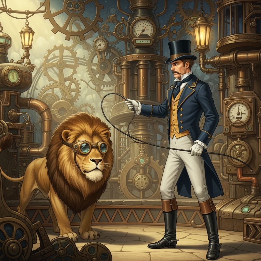 Steampunk Lion Tamer with Goggled Lion