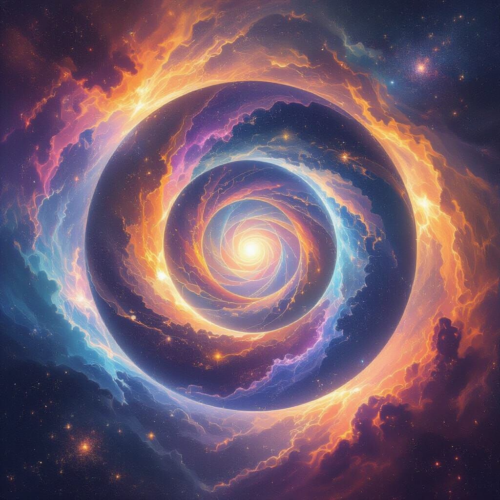 Seven Concentric Universes in Surreal Digital Art Style