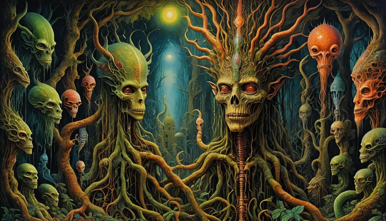 Ayahuasca Surreal Fantasy Painting in Mystic Style