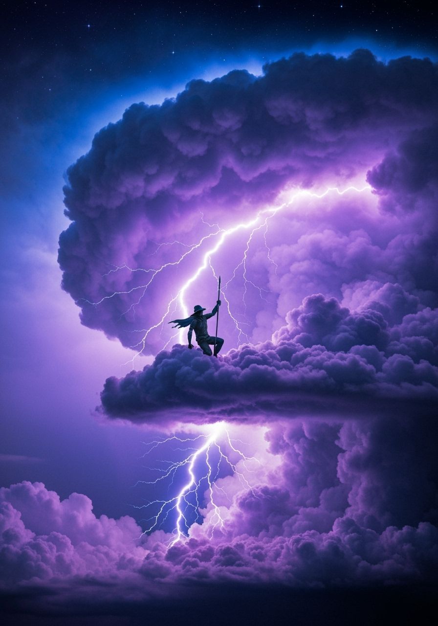 Weather Weaver Knitting Lightning in Epic Tempest Art