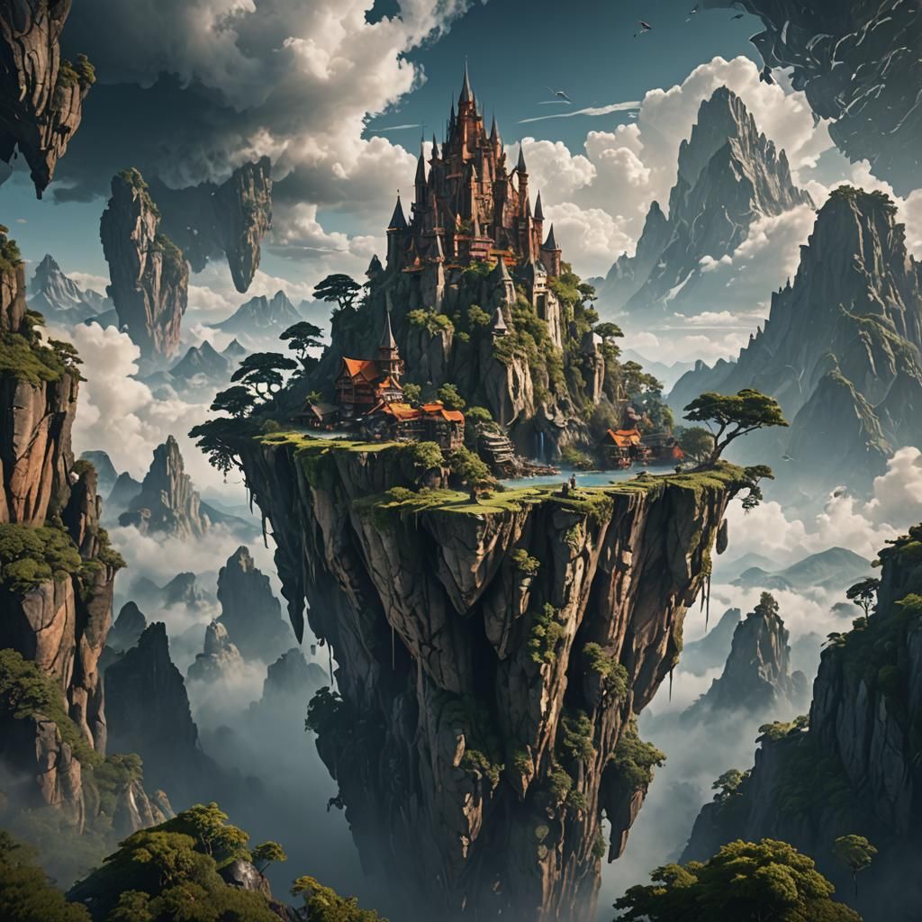 Floating Mountain Island: Fantasy Concept Art