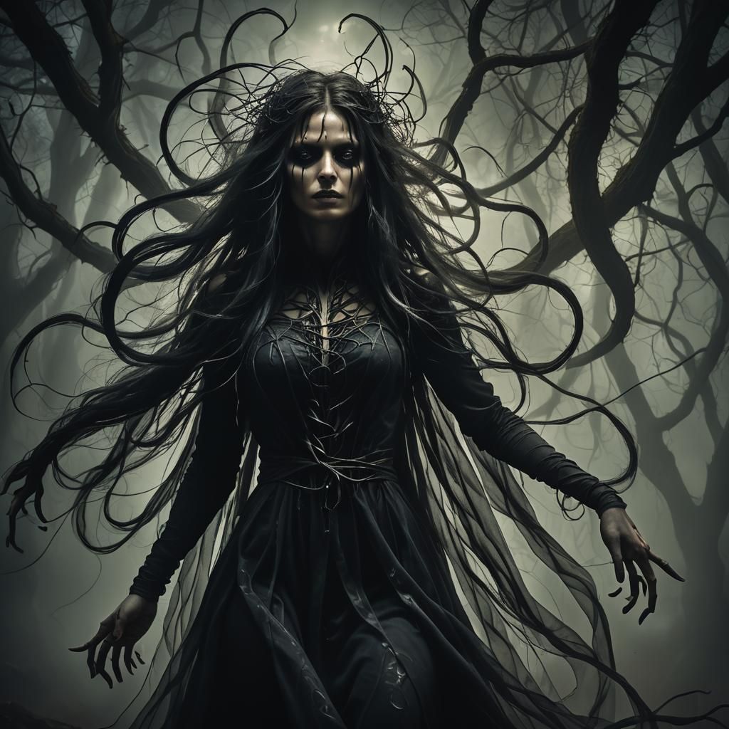 Mystical Female Figure in Dark Surrealism Style