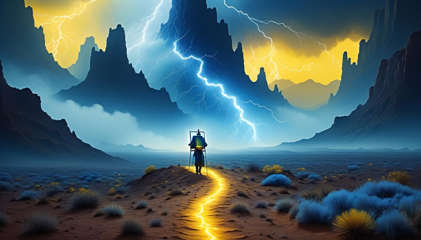 Artist's Journey Through a Fantastical Desert Landscape