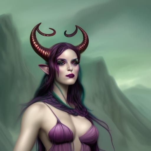 Tiefling Woman Portrait in Belén Ortega Style