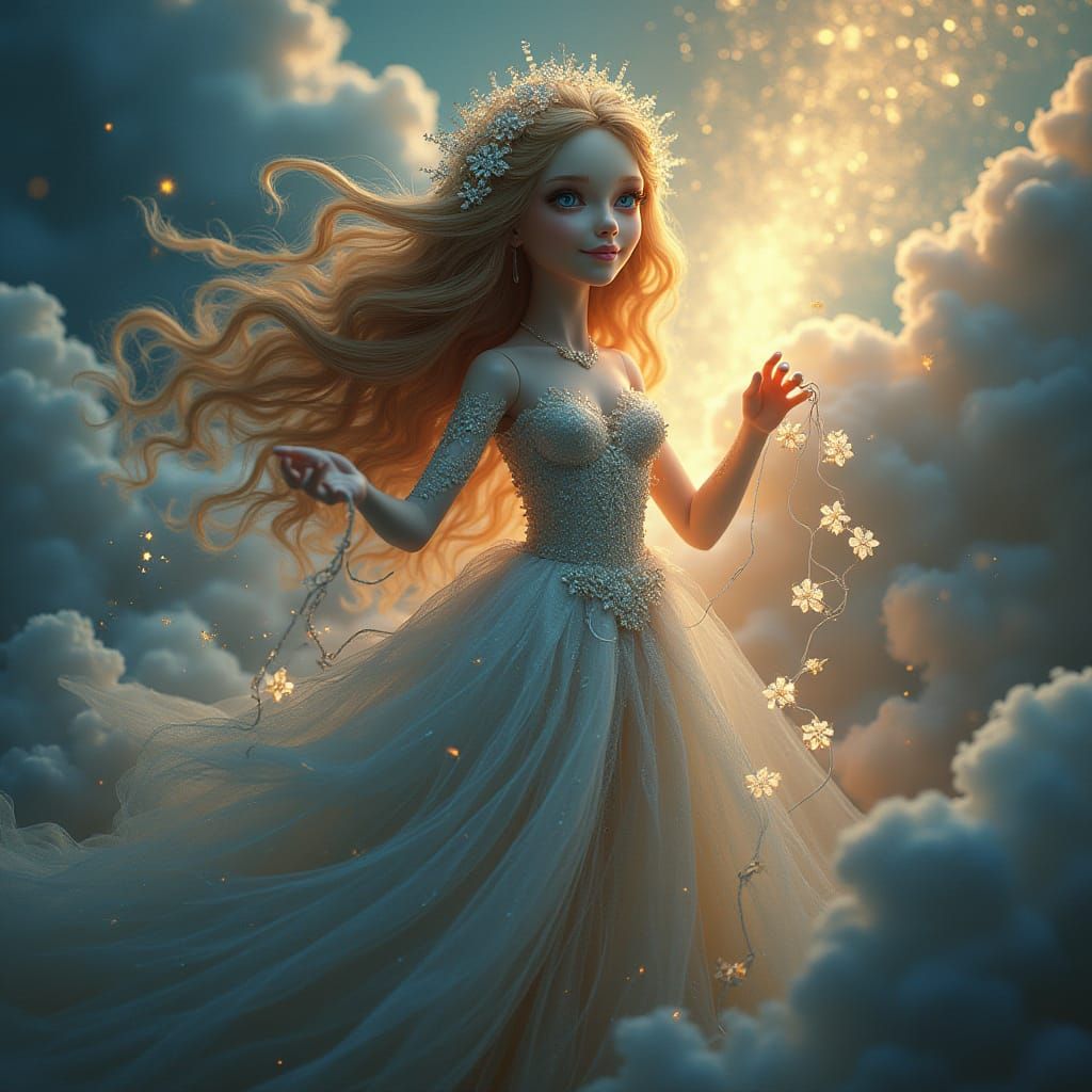 Lilith Goddess Weaves Celestial Strings in Vibrant Dreamscap...