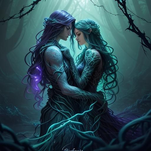 Entwined Vine Creatures in Mystical Forest