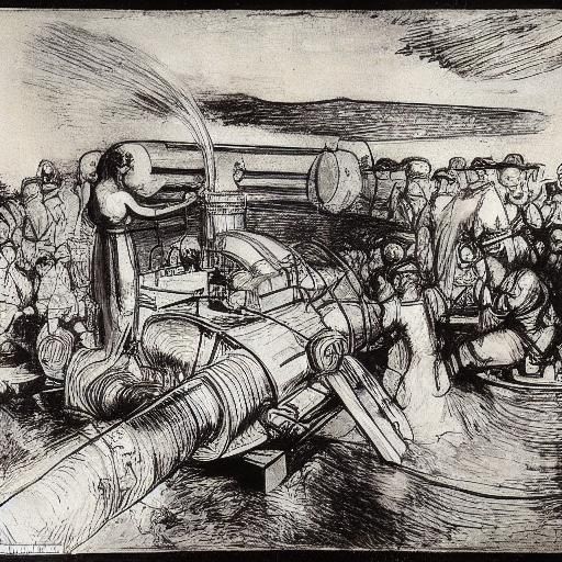 Steam Turbine Replaces Ancient Greeks: Classical Painting