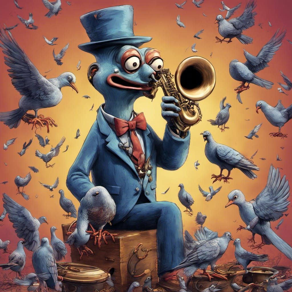 Crazy Birdman Playing the Saxophone