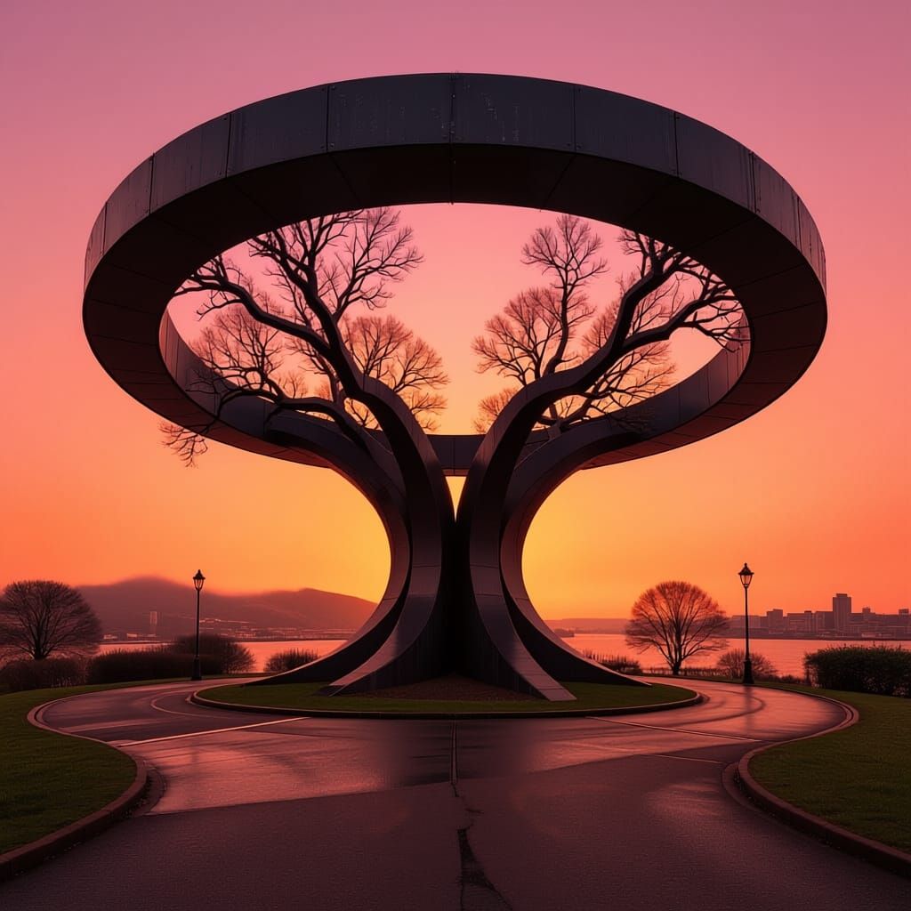Neovictorian Tree Circle Landmark in Smooth Semi-Realism