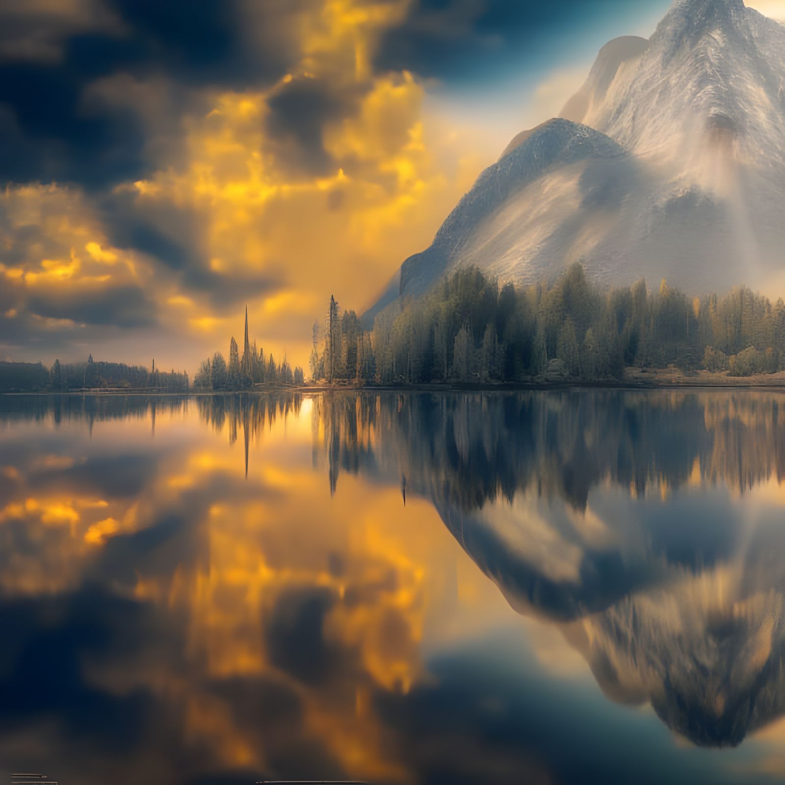 Serene Lake: Hyperreal Landscape Photography