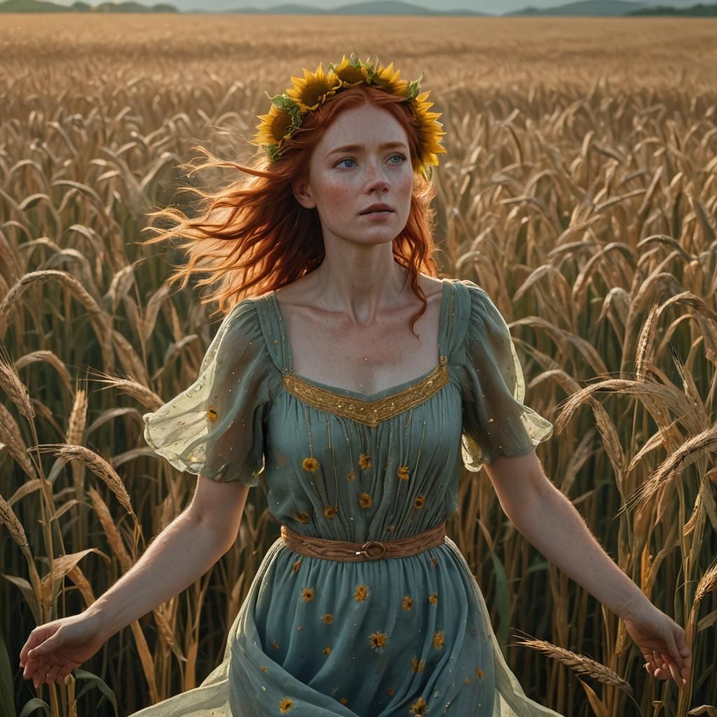 Hyper-Realistic Cinematic Portrait of a Sunflower Wearing Wo...