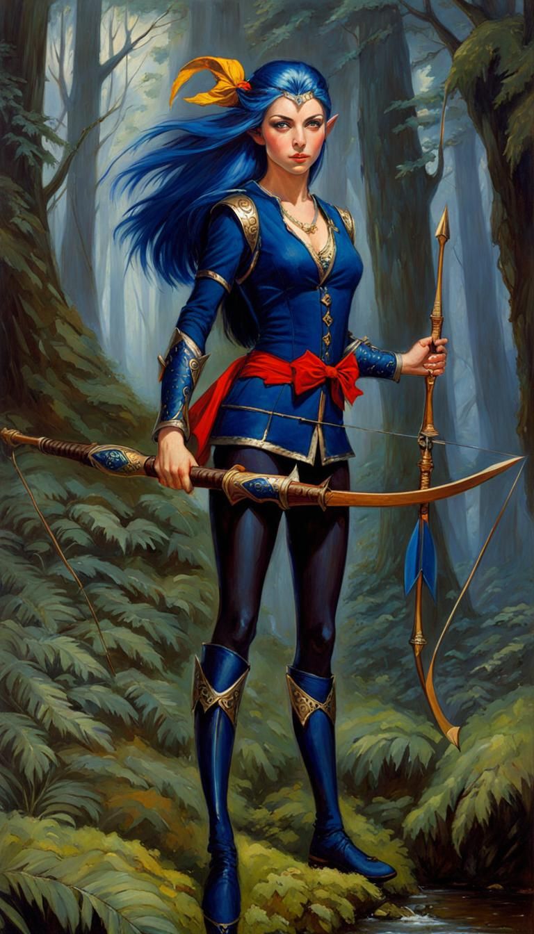 Elven Huntress in Oil Painting Style