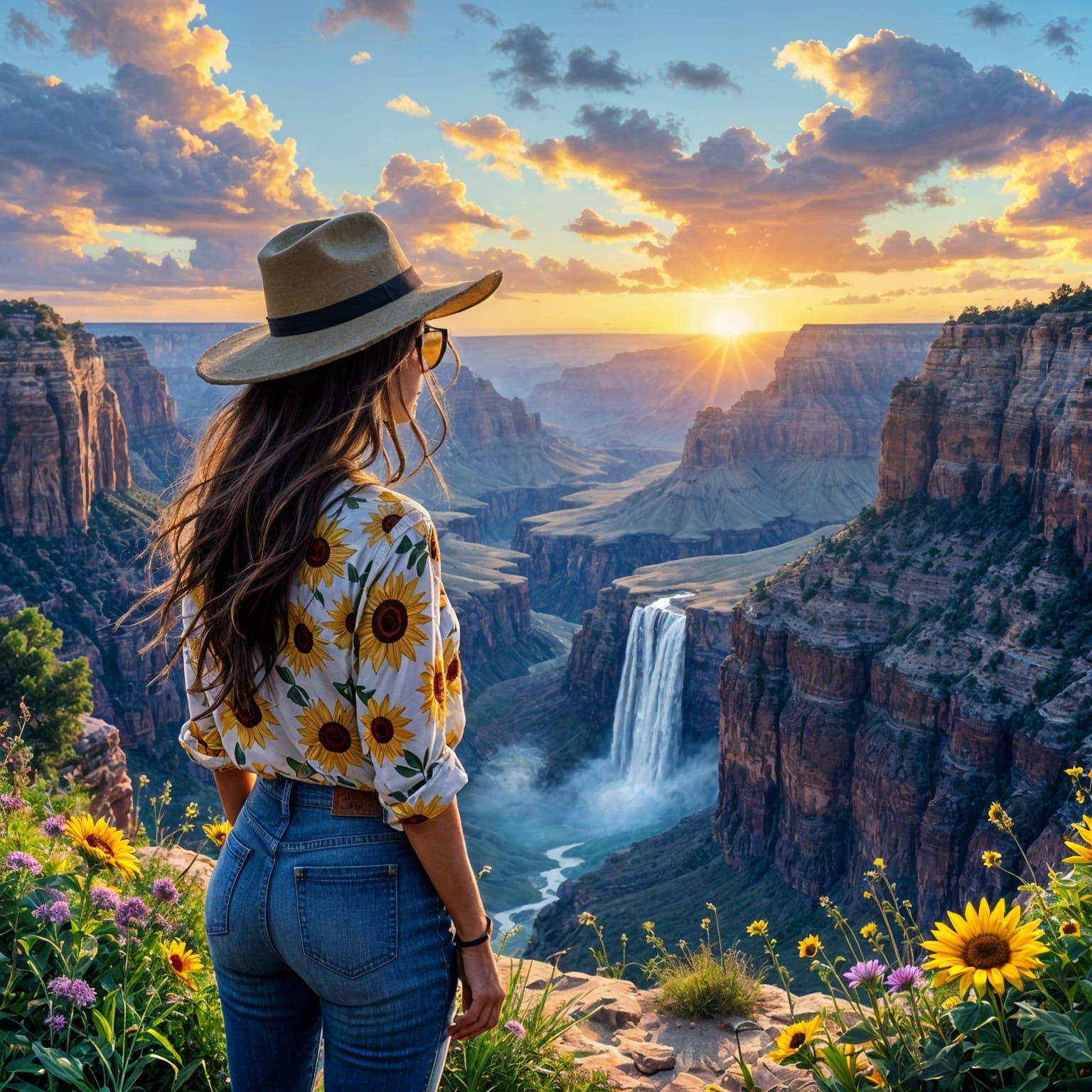 Adventurer Gazes at Sunset in Crystalline Grand Canyon